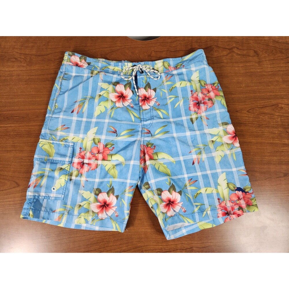 Tommy Bahama Relax Mens Swim Trunks Size L Blue Tropical Mesh Lined Shorts